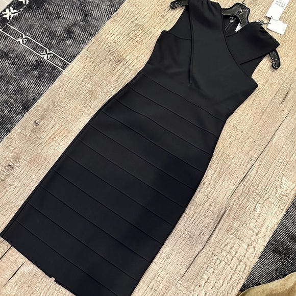 Herve Leger Cross Neck Midi Dress in BLACK. - Picture 8 of 13